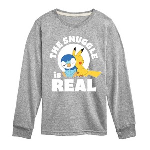 Boys' - Pokémon - The Snuggle Is Real Pikachu And Piplup Long Sleeve Graphic T-Shirt - 1 of 4