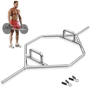 Costway Heavy Duty Olympic Hex Trap Bar w/ Flat or Raised Knurled Handles for Squats Black/Silver - 1 of 4