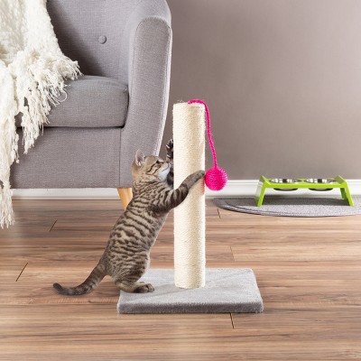 Pet Adobe Cat Tree Scratching Post with Hanging Toy Ball - 17", Gray