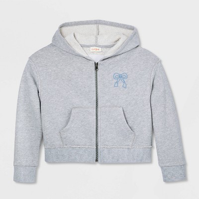 Cat & Jack Girls' French Terry 'Bow' Graphic Hoodie Zip-Up Sweatshirt - Cat & Jack™ Heather Gray M — фото 2