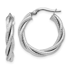 Black Bow Jewelry 3.5mm Triple Twisted 14k White Gold Round Hoop Earrings, 21mm - 1 of 4