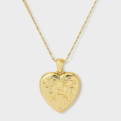 14K Gold Dipped Heart Charm Initial Necklace - A New Day™ Gold