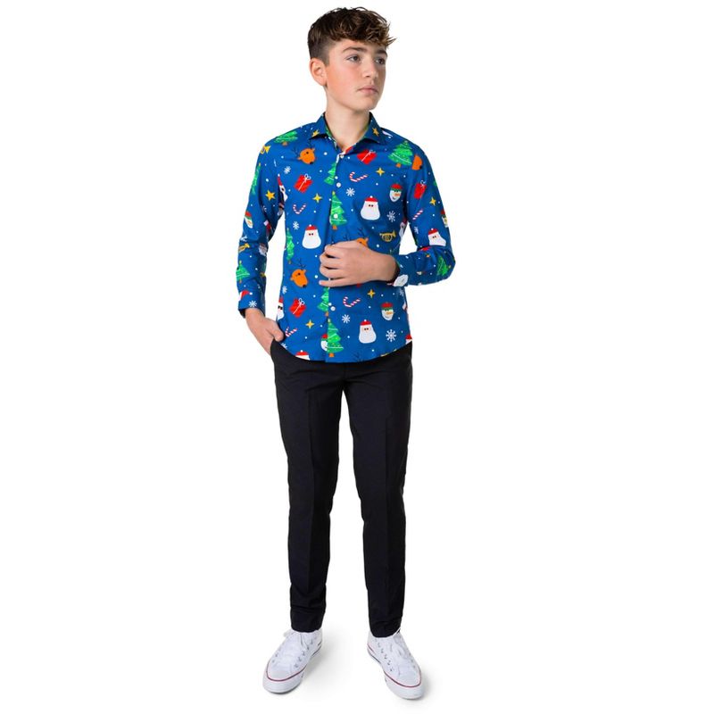 OppoSuits Teen Boys Christmas Shirt - Festivity Blue, 3 of 4