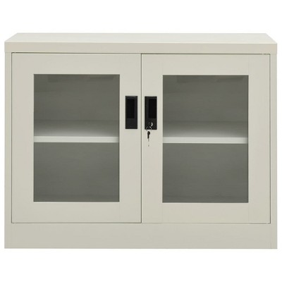 vidaXL Steel Office Cabinet with Tempered Glass Doors and Lock - an Efficient and Elegant Storage Solution for Office Files.