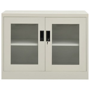 vidaXL Steel Office Cabinet with Tempered Glass Doors and Lock - an Efficient and Elegant Storage Solution for Office Files. - 1 of 4