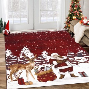Machine Washable Christmas Rug with Santa Design, Low Pile Non-Slip Holiday Rug for Living Room & Dining Room, Kitchen and Entryway Christmas Decor - 1 of 4