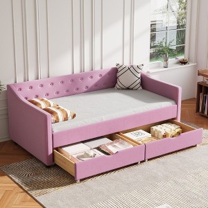 Kumasinova Twin/Full Size Daybed with 2 Storage Drawers,Fabric Upholstered Sofa Bed with Button Tufted Back & Piped Arms for Living Room,Bedroom - 1 of 4