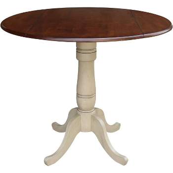 International Concepts 42 inches Round Dual Drop Leaf Pedestal Table - 35.5 inchesH, Almond/Espresso Finish