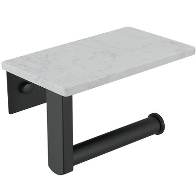 BWE Wall Mount Toilet Paper Holder with Natural Marble Shelf Tissue Storage Holder In Matte Black