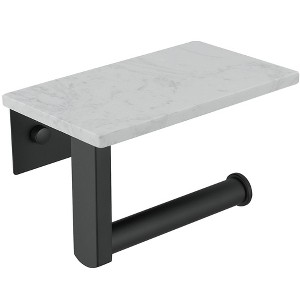 BWE Wall Mount Toilet Paper Holder with Natural Marble Shelf Tissue Storage Holder In Matte Black - 1 of 4