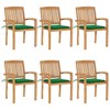 vidaXL 2x Solid Teak Wood Garden Chairs with Cushions Seating Multi Colors - Green 6 pcs - 2 of 4