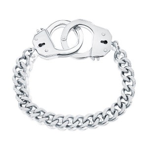 Metallo Stainless Steel Link Bracelet with Handcuff Lock - Silver - 8 Inch - 1 of 3