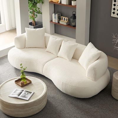 VYNXARIA 102.36 inch Mid Century Modern Sectional Curved Sofa Couch,Upholstered 4-Seat Sofa Boucle Fabric Cream Style Couch for Apartment,White