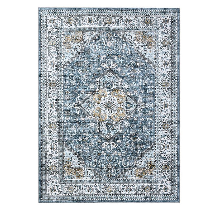 Area Rug Vintage Distressed Rug for Living Room Traditional Medallion Floral Stain Resistant Accent Rug, 3 of 9