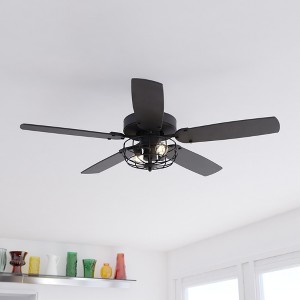 VAXCEL Reed 48-in. Matte Black Farmhouse Ceiling Fan with LED Cage Light Kit and Pull Chains - 1 of 4
