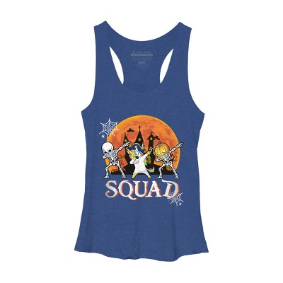 Women's Design By Humans Halloween Squad Skeleton Unicorn Dabbing By dodorindesign Racerback Tank Top