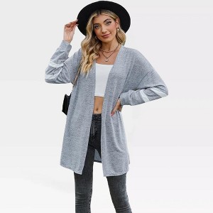 Womens Knit Sweatshirt Cardigan Stripe Color Block Open Front Lightweight Casual Cardigan - 1 of 4