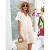 Coolmee Women's Summer Mini Dress Short Sleeve Babydoll Dress V Neck Button Down Dress with Pockets - 4 of 4