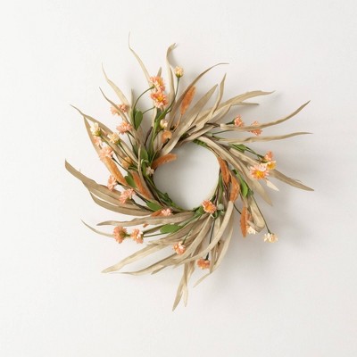 Sullivans Artificial Grass And Bunnytail Mini Wreath 17"H; Brown