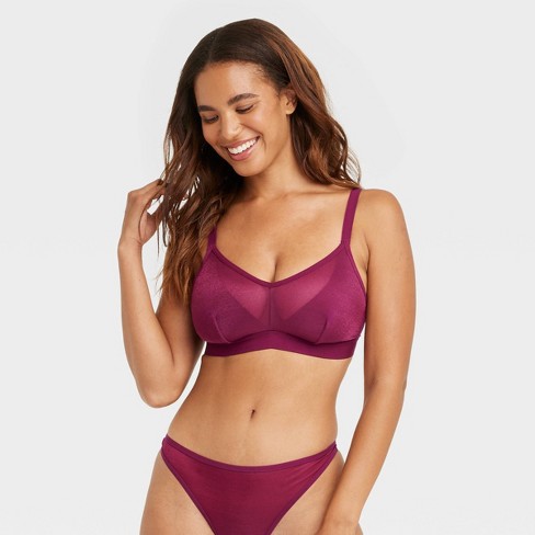 Women's Busty Strappy Mesh Bralette - Auden™ Burgundy 2