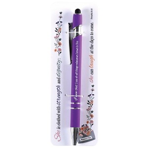 Dicksons W-545 She Is Clothed With Strength And Dignity Purple And White 2 x 6 Metal Pen And Bookmark Card Set - 1 of 2