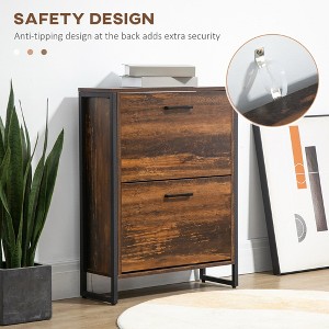 RISOKEYS Industrial Shoe Cabinet with 2 Flip Drawers,Freestanding Shoe Storage Cabinet for 12 Pairs, Narrow Slim Shoe Rack for Entryway,Hallway,Brown - 1 of 4