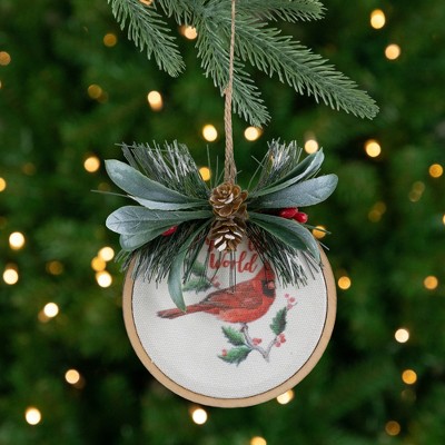 Northlight Cardinal and Pinecone Joy to the World Disc Ornament