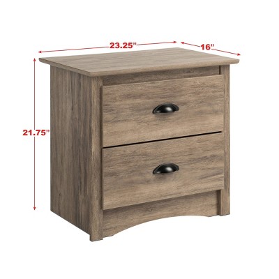 Drifted Gray Coastal 2-Drawer Nightstand with Metal Handles