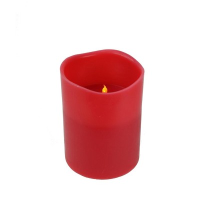 Northlight 8" Prelit LED Battery Operated Flameless 3-Wick Flickering Pillar Candle - Red