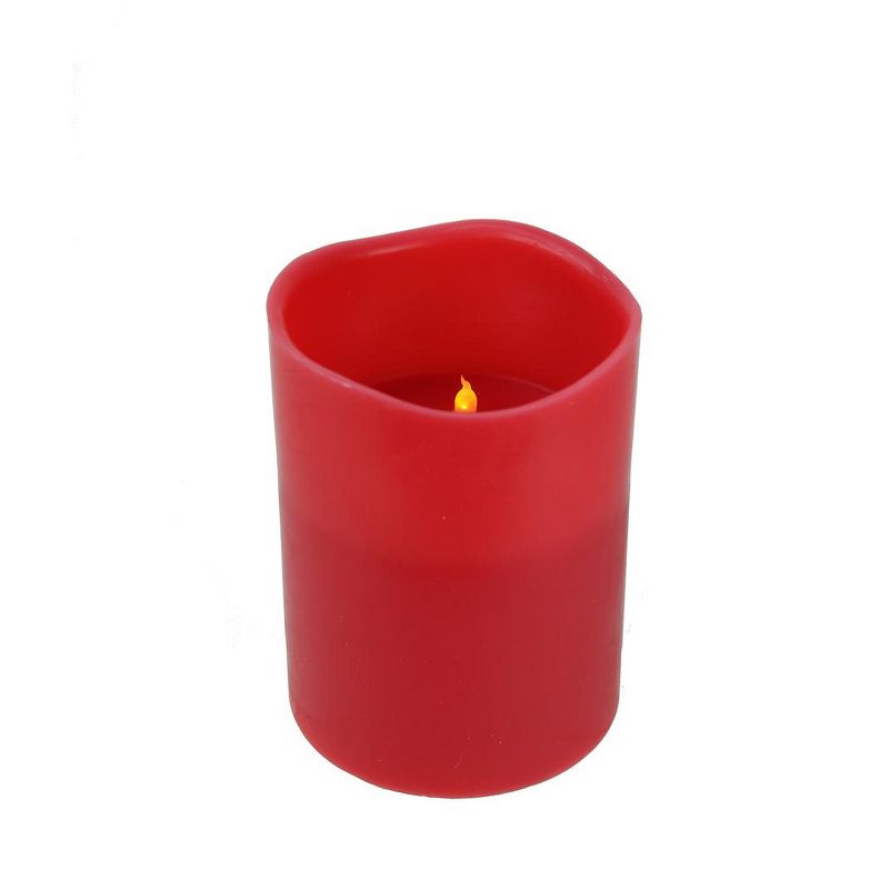 Northlight 8" Prelit LED Battery Operated Flameless 3-Wick Flickering Pillar Candle - Red, 1 of 4