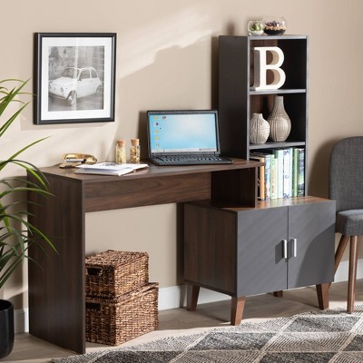 Contemporary Jaeger Two-Tone Walnut and Grey Wood Desk with Storage