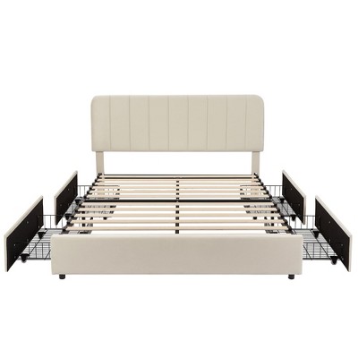 VECELO Upholstered Bed Frame with 1/4 Drawers and Adjustable Headboard, Twin/Full/Queen/King Platform Bed