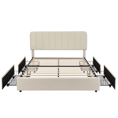 Vecelo Queen/full Size Upholstered Bed Frame With 4 Storage Drawers ...