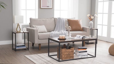 Rustic Brown and Black 2-Tier Particleboard End Tables Set