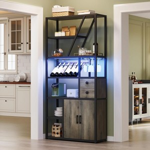 71.2in Tall Coffee Bar Station with Power Outlet, LED Light and Glass Holder, Wine Liquor Cabinet for Living Room, Microwave Stand Bakers Rack - 1 of 4