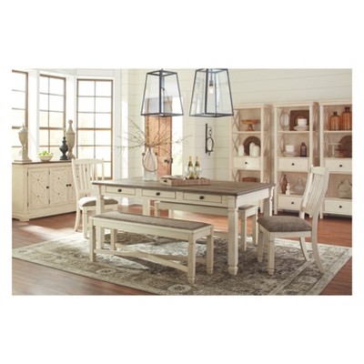 Antique White Linen Upholstered Side Chair with Weathered Oak Accents