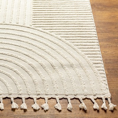Kyra 6' x 9' Cream Geometric Hand-Knotted Synthetic Rug