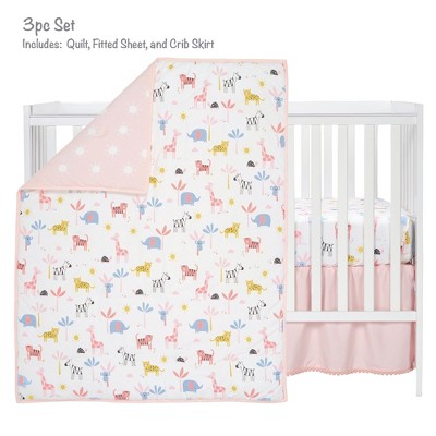 Pink Cotton Jersey Baby Unisex Safari 3-Piece Crib Bedding Set