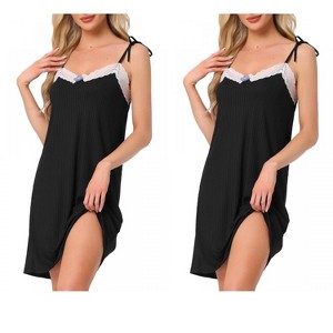 INSPIRE CHIC Women Nightgown Sleeveless Lace Trim Breathable Thigh Length Soft Sleepdress - 1 of 4