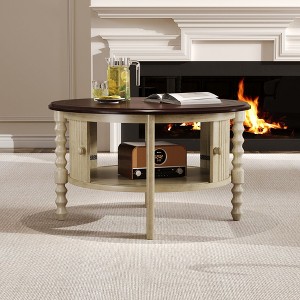 Okak Natural Farmhouse Coffee Table with Storage, 2-Tier Center Table Side Tables with Half Open Compartment for Living Room Bedroom - 1 of 4