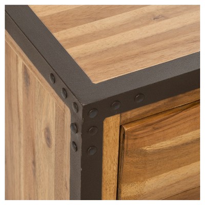 Luna Natural Acacia Wood and Iron End Table with Storage