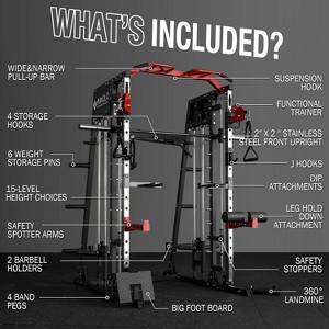 ER KANG Smith Machine, 2200lbs Squat Rack with LAT-Pull Down System & Cable Crossover Machine, Training Equipment with Leg Hold-Down Attachment - 1 of 4