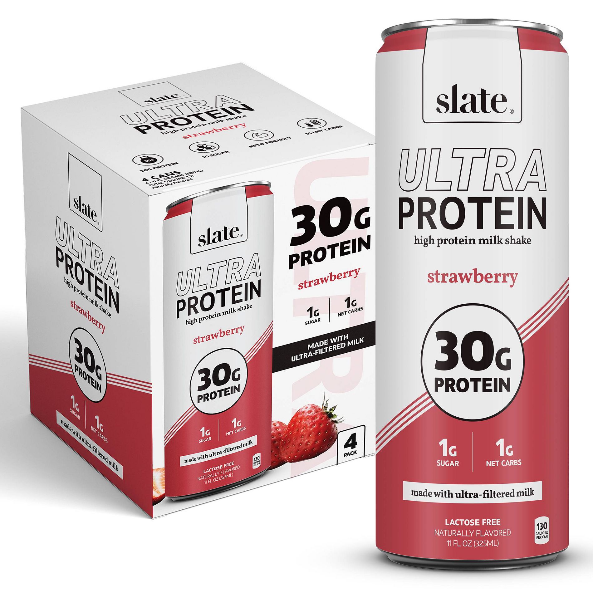 Slate Milk Strawberry Ultra 30g Protein Shake Cans - 11 fl oz/4pk