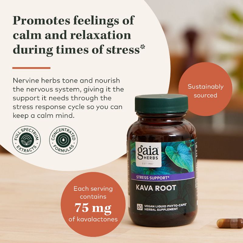 Gaia Herbs Kava Root - Helps Sustain a Sense of Natural Calm and Relaxation During Times of Stress - 60 Vegan Liquid Phyto-Capsules, 3 of 9
