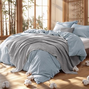 5-Piece Comforter Set with Cotton Waffle Throw Blanket - 1 of 4