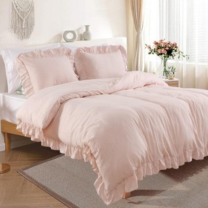 Ruffle Duvet Cover Farmhouse Shabby Vintage Ruffled Bedding Set - 1 of 4