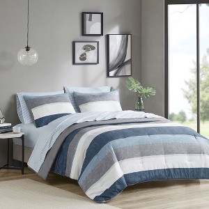 NicBex 7 Piece Polyester King Stripe Bed Set with Printed Bed Sheets,Comfort Sheets Set for Bedroom - 1 of 4