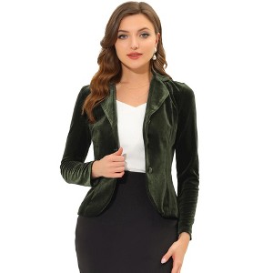 INSPIRE CHIC Women's Notched Lapel Long Sleeve Office Button Velvet Suit Blazer - 1 of 4