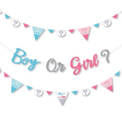 Big Dot of Happiness Chevron Gender Reveal - Gender Reveal Letter Banner Decoration - 36 Banner Cutouts and Boy Or Girl? Banner Letters