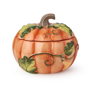 Certified International (Set of 2) 24oz Harvest Fields 3D Pumpkin Set of 2 Covered Soup Bowls - 1 of 4